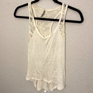 White tank top with lace sleeves and lace back